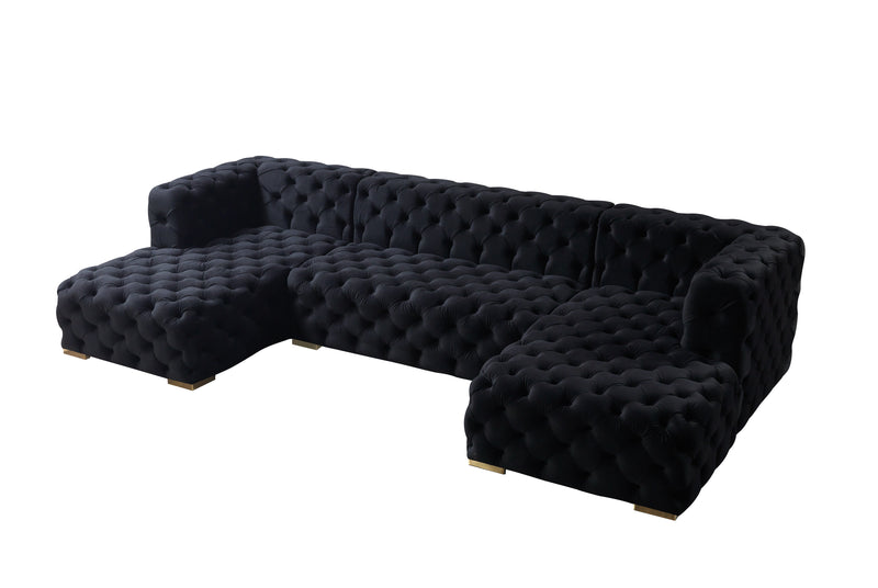 Neva Black Velvet Double Chaise Sectional