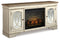 Realyn Chipped White 74" TV Stand with Electric Fireplace - SET | W743-68 | W100-121 - Nova Furniture