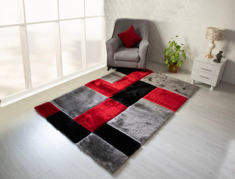 3D Shaggy GRAY-RED Area Rug - 3D161