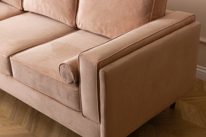 Troya Melon Velvet Sofa With Reversible Cushions