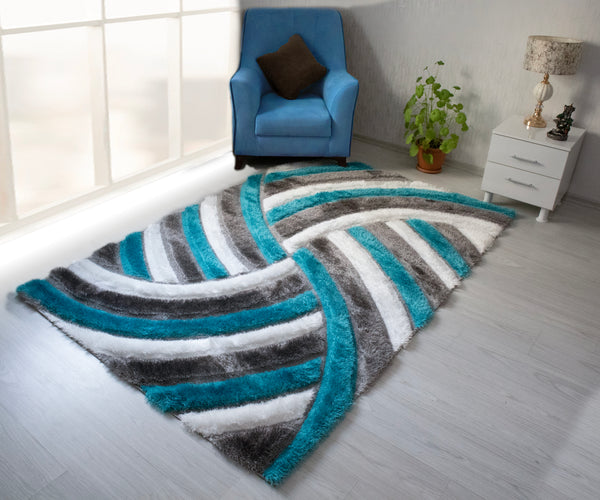 3D Shaggy GRAY-TURQOUISE Area Rug - 3D333