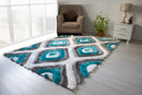3D Shaggy GRAY-TURQOUISE Area Rug - 3D151