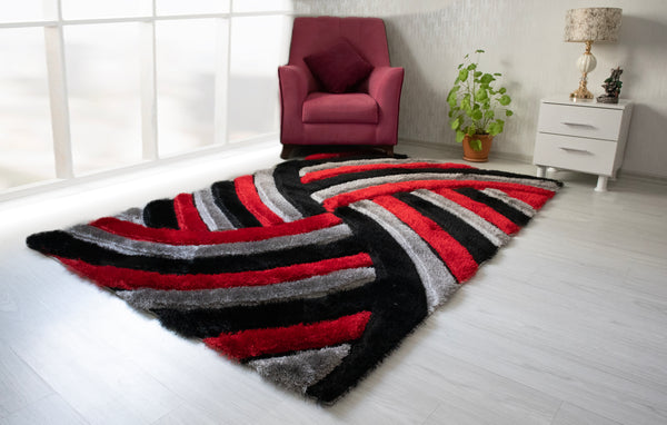 3D Shaggy GRAY-RED Area Rug - 3D333