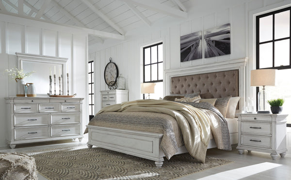Kanwyn Whitewash Upholstered Panel Bedroom Set - SET | B777-54 | B777-157 | B777-96 | B777-46 | B777-93 - Nova Furniture