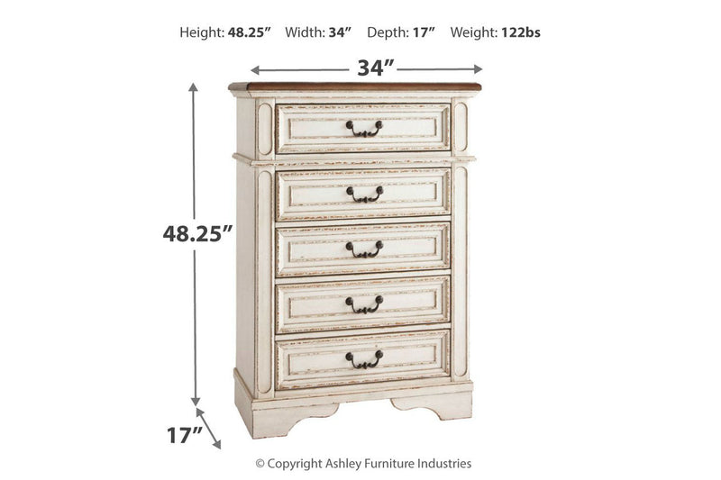 Realyn Chipped White Chest of Drawers - B743-45 - Nova Furniture