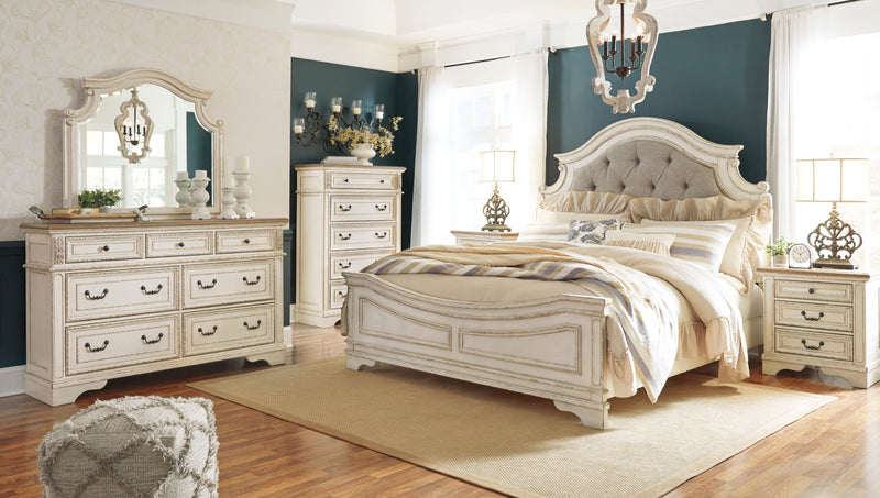 Realyn Chipped White Upholstered Panel Bedroom Set - SET | B743-54 | B743-57 | B743-96 | B743-31 | B743-36 - Nova Furniture