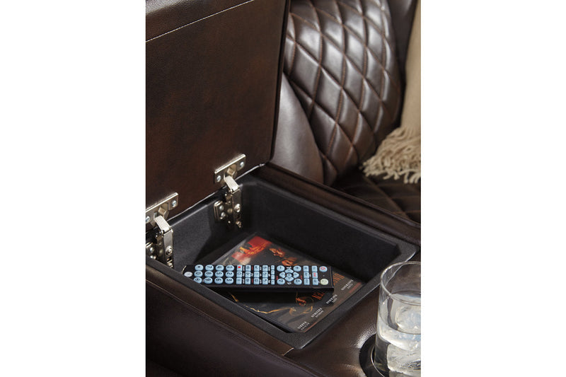 Warnerton Chocolate Power Reclining Loveseat with Console - 7540718 - Nova Furniture
